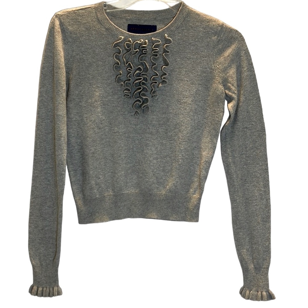 Aeropostale ruffle front sweater gray size small